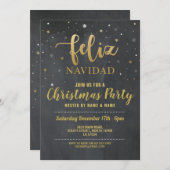 Feliz Navidad Gold & Black Chalk Weihnachts-Party Einladung (Vorne/Hinten)