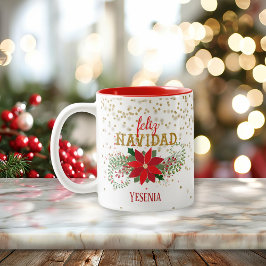 Feliz Navidad Gold Glitzer Poinsettia Zweifarbige Tasse