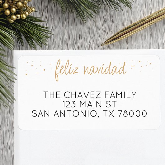 Feliz Navidad Gold Script Weihnachtsadresse Adressaufkleber