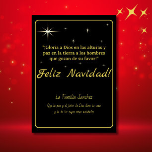 Feliz Navidad Golden & Black Luke 2:14 Verse Feiertagskarte