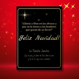 Feliz Navidad Golden & Black Luke 2:14 Verse Folien Feiertagskarte
