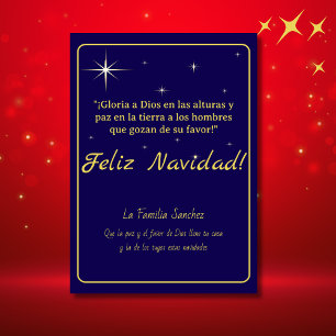 Feliz Navidad Golden & Blue Luke 2:14 Verse Feiertagskarte