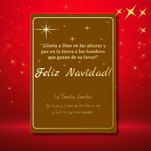 Feliz Navidad Golden & Brown Luke 2:14 Verse Folien Feiertagskarte