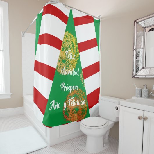 Feliz Navidad Golden Glitzern Weihnachtsbaum Duschvorhang (Beispiel)