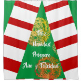 Feliz Navidad Golden Glitzern Weihnachtsbaum Duschvorhang (Vorderseite)