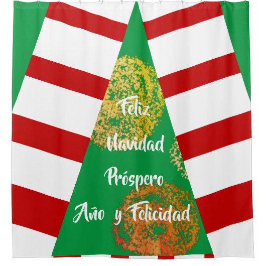 Feliz Navidad Golden Glitzern Weihnachtsbaum Duschvorhang (Vorderseite)
