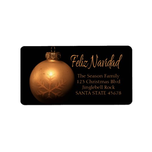 Feliz Navidad Golden-Ornament Adressaufkleber (Vorne)
