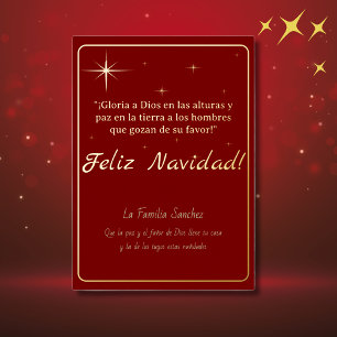 Feliz Navidad Golden & Red Luke 2:14 Verse Folien Feiertagskarte