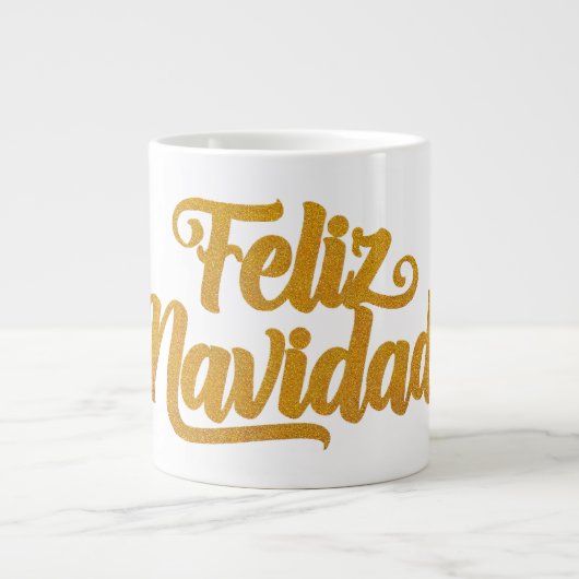 "Feliz Navidad" Goldener Schriftzug Spanisch Jumbo-Tasse (Vorderseite)