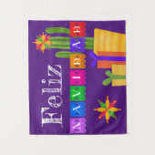 Feliz Navidad Green Cactus on Lila Wandteppich (Vorderseite)