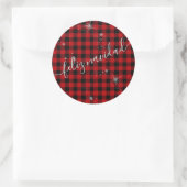 Feliz Navidad Guión Plateado Moderno y Tartán Rojo Runder Aufkleber (Tasche)