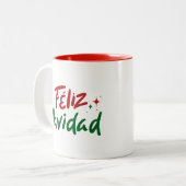Feliz Navidad Hand Lettered  Zweifarbige Tasse (Vorderseite Links)
