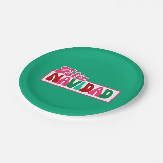 Feliz Navidad - hell bunt Pappteller (Schrägansicht)