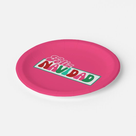 Feliz Navidad - Hellrosa Pappteller (Schrägansicht)