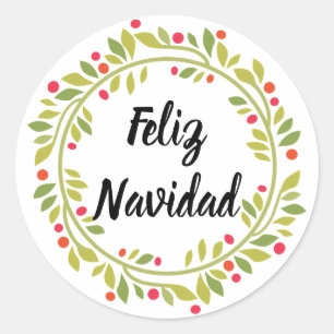 Feliz Navidad Holiday Wreath Weihnachten Runder Aufkleber