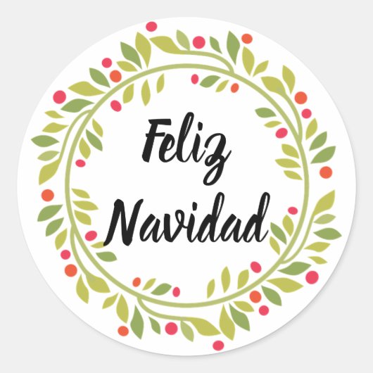 Feliz Navidad Holiday Wreath Weihnachten Runder Aufkleber (Vorderseite)