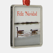 Feliz Navidad - Honkers - kanadisches Geese Silbernes Ornament (Rechts)