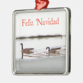 Feliz Navidad - Honkers - kanadisches Geese Silbernes Ornament (Links)