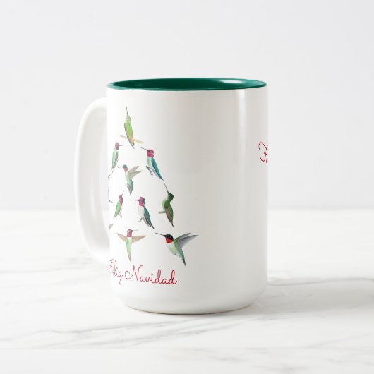 Feliz Navidad Hummingbird Zweifarbige Tasse (Vorderseite Links)