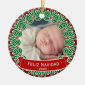 Feliz Navidad | Ihr Foto feierlich rot & grün Keramik Ornament (Vorne)