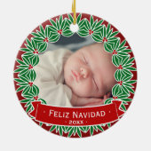 Feliz Navidad | Ihr Foto feierlich rot & grün Keramik Ornament (Hinten)