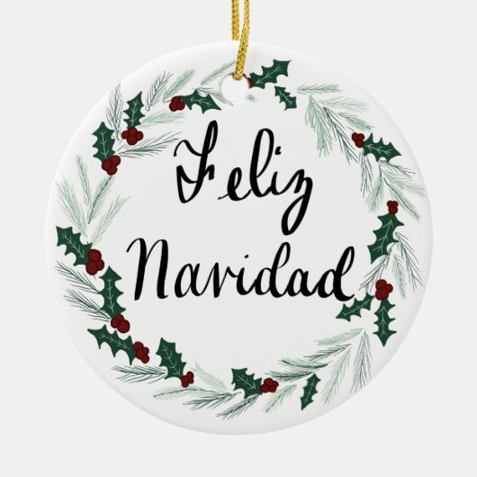 Feliz Navidad Kranz-Verzierung Keramik Ornament (Vorne)
