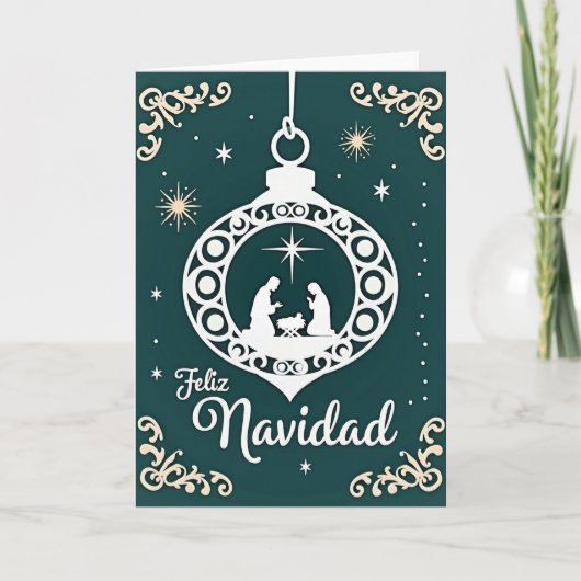 Feliz Navidad Krippenszene Karte (Vorderseite)