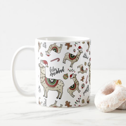 Feliz Navidad Lama-Tasse Kaffeetasse (Mit Donut)