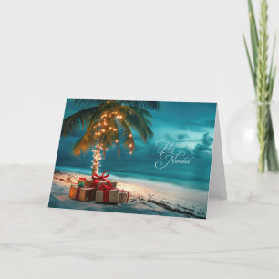 Feliz Navidad Lit Palm Tree Beach Feiertagskarte