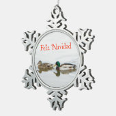 Feliz Navidad - Mallards Schneeflocken Zinn-Ornament (Rechts)
