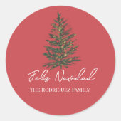 Feliz Navidad-Merry Christmas Tree and Lights  Runder Aufkleber (Vorderseite)