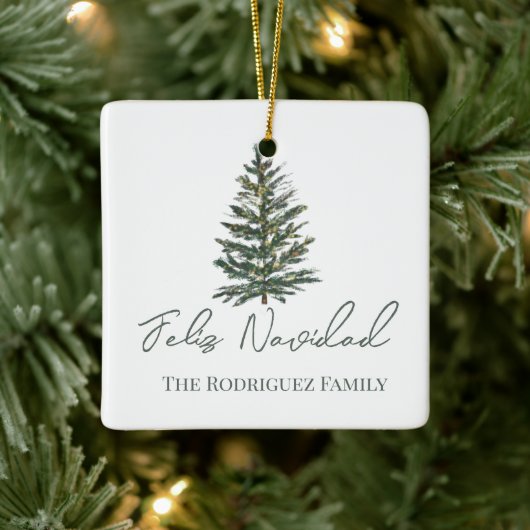 Feliz Navidad-Merry Weihnachtsbaum und Lichter Keramikornament (Baum)