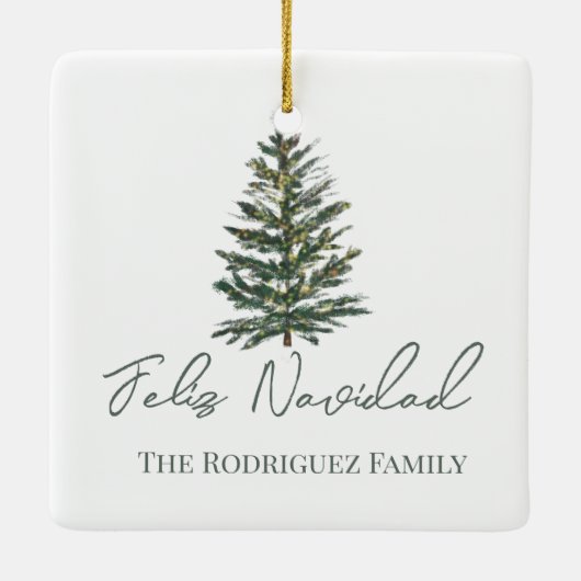 Feliz Navidad-Merry Weihnachtsbaum und Lichter Keramikornament (Rückseite)