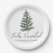 Feliz Navidad-Merry Weihnachtsbaum und Lichter Pappteller (Vorderseite)