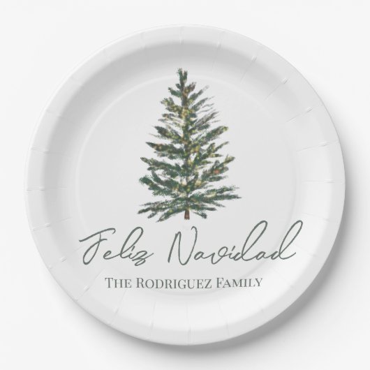 Feliz Navidad-Merry Weihnachtsbaum und Lichter Pappteller (Vorderseite)