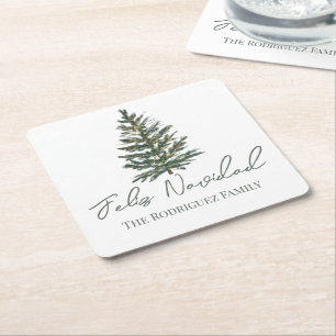 Feliz Navidad-Merry Weihnachtsbaum und Lichter Rechteckiger Pappuntersetzer