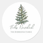 Feliz Navidad-Merry Weihnachtsbaum und Lichter Runder Aufkleber (Vorderseite)