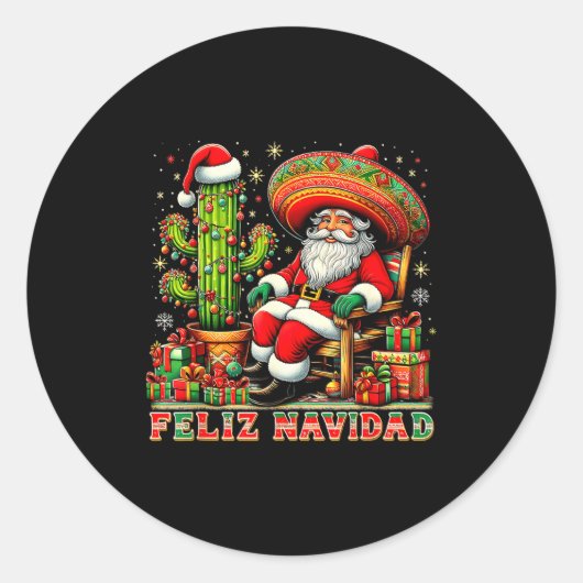 Feliz Navidad Mexican Christmas Santa Sombrero Cac Runder Aufkleber (Vorderseite)