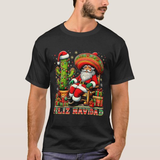 Feliz Navidad Mexican Christmas Santa Sombrero Cac T-Shirt (Vorderseite)