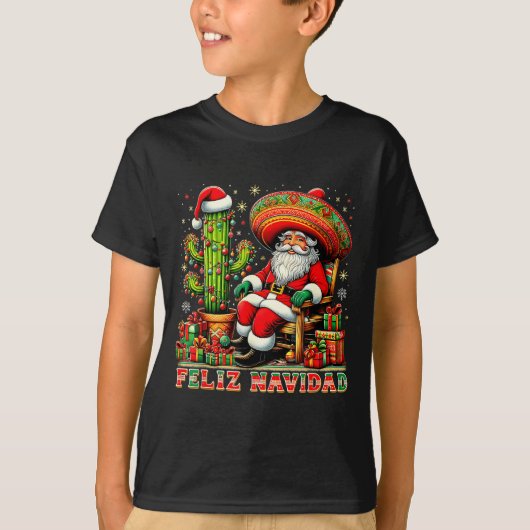 Feliz Navidad Mexican Christmas Santa Sombrero Cac T-Shirt (Vorderseite)