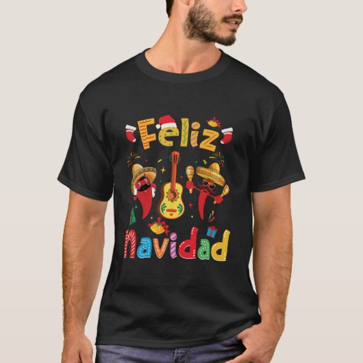 Feliz Navidad Mexican Fiesta Hot Pepper Guitar Py T-Shirt (Vorderseite)