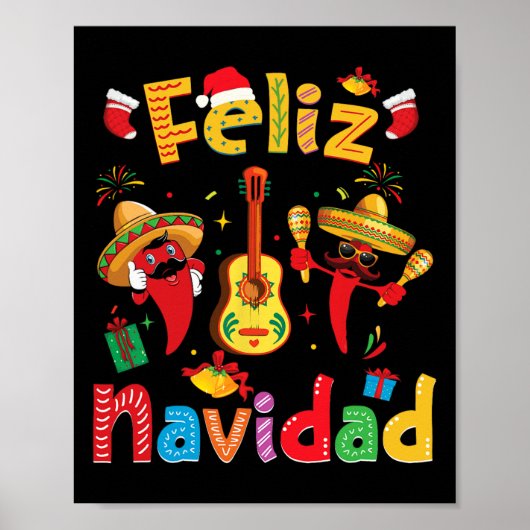 Feliz Navidad Mexican Fiesta Hot Pepper Guitar Xma Poster (Vorne)