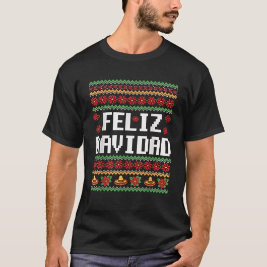 Feliz Navidad Mexican Funny Christmas Pajama Match T-Shirt (Vorderseite)