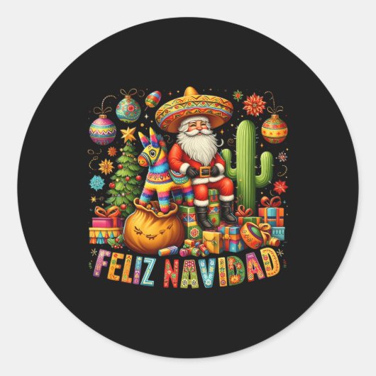Feliz Navidad Mexican Funny Christmas Santa Festiv Runder Aufkleber (Vorderseite)