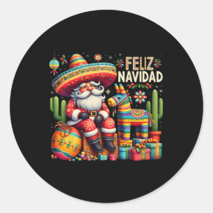 Feliz Navidad Mexican Funny Christmas Santa Festiv Runder Aufkleber