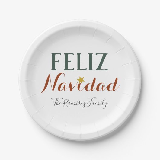 Feliz Navidad Minimaler Weihnachtsstar Pappteller (Vorderseite)