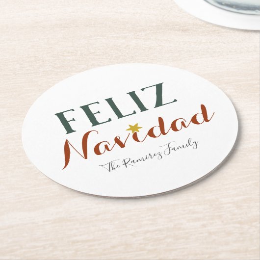 Feliz Navidad Minimaler Weihnachtsstar Runder Pappuntersetzer