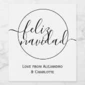Feliz Navidad Minimalistisch Personalisierte Weihn Weinetikett (Einzelnes Label)