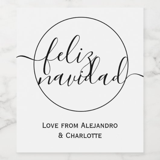 Feliz Navidad Minimalistisch Personalisierte Weihn Weinetikett (Einzelnes Label)