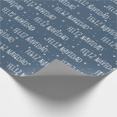 Feliz Navidad mit Sternen auf blau Geschenkpapier (Ecke)